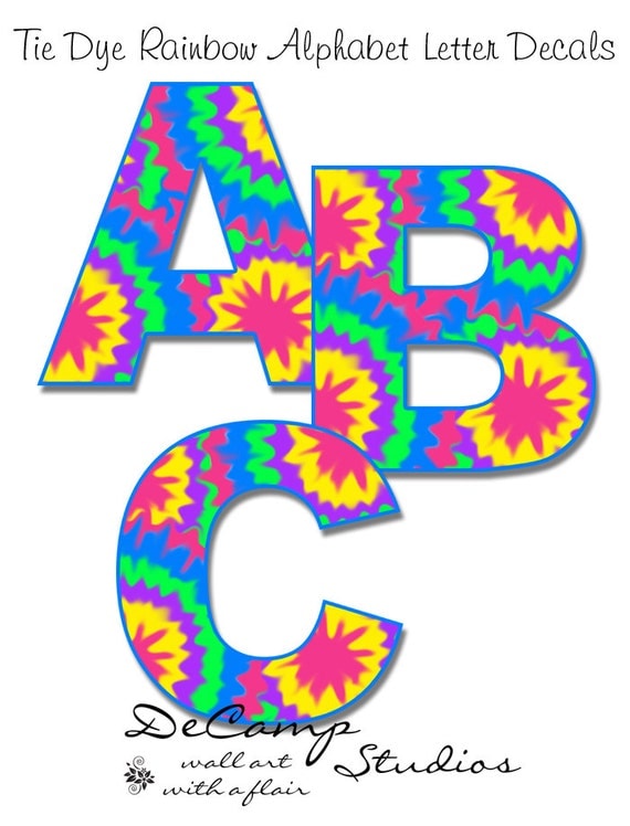 rainbow tie dye alphabet letters wall art decals girls hippie