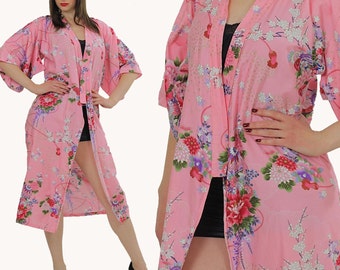 Kimono Robe Asian Floral Blue Robe Long robe by SHABBYBABEVINTAGE