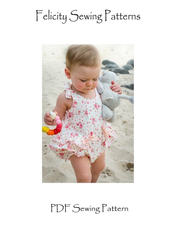 Baby's romper sewing pattern Rose Bud Romper pdf pattern by Felicity Sewing Patterns, baby girl's romper pattern sizes 3 months to 3 years