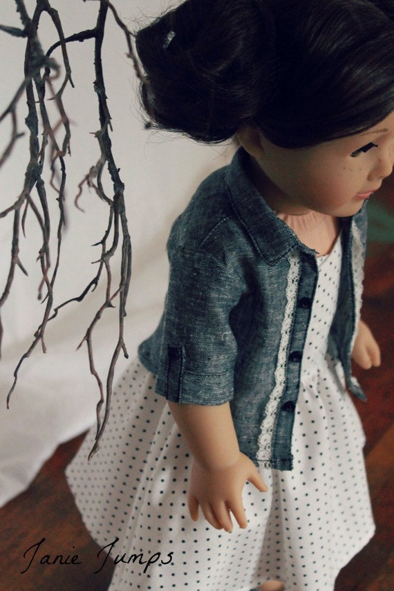 Reserved for Jessie - Black Linen Oxford Blouse - 18" American Girl Doll Clothes