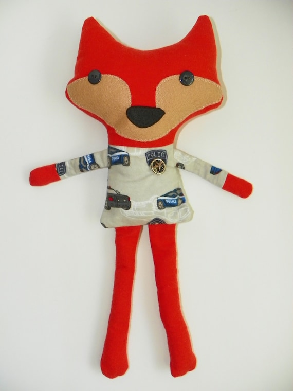 Police Officer Stuffed Fox Plush Handmade by GiftsFromTheMitten
