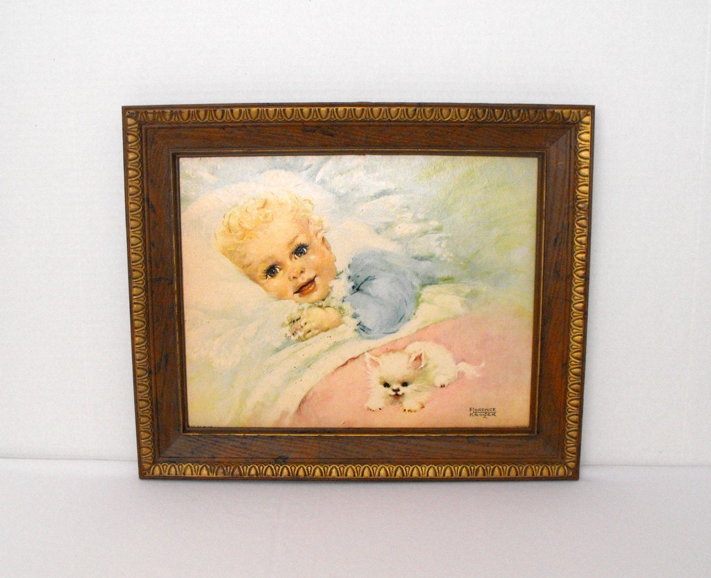 REDUCED Vintage Print Florence Kroger Framed Art Wake Up