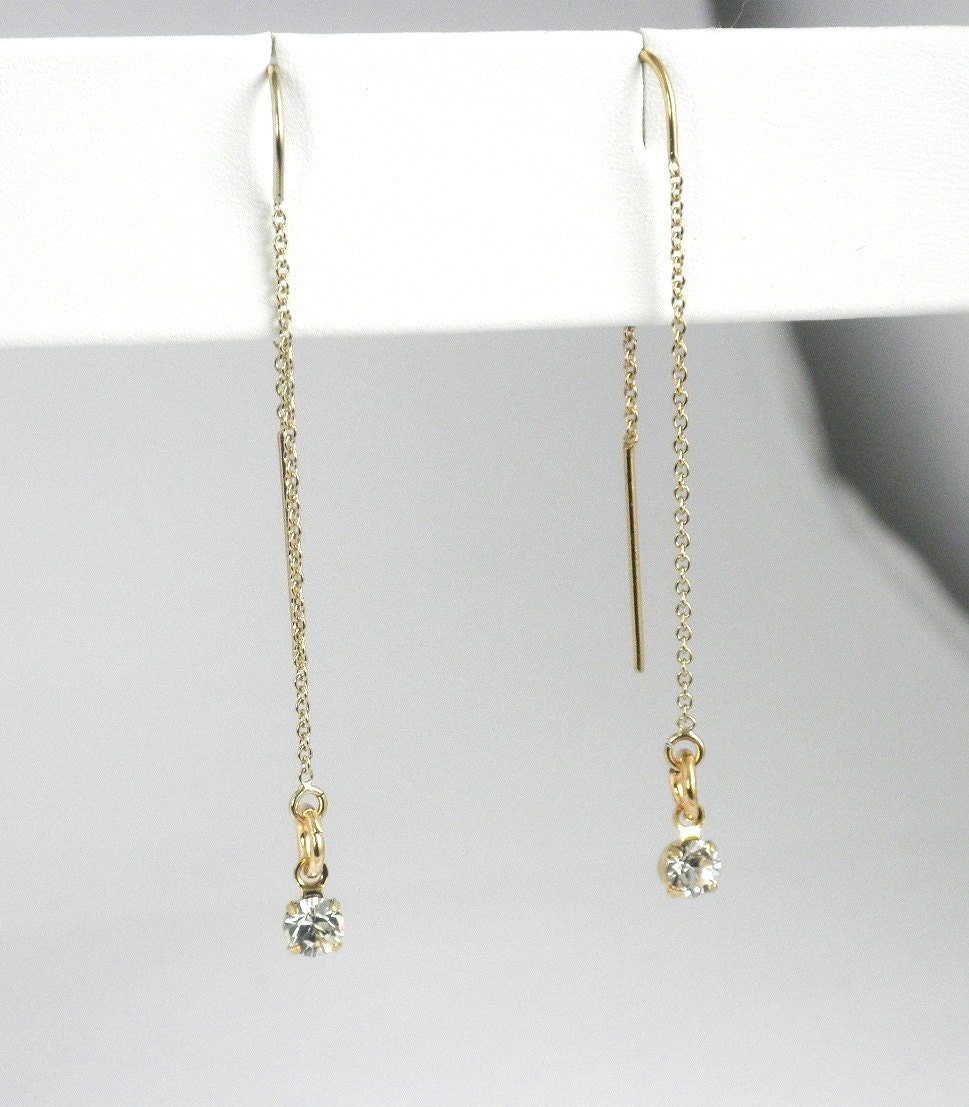 14k Gold Filled Ear Thread Earrings with Clear Swarovski