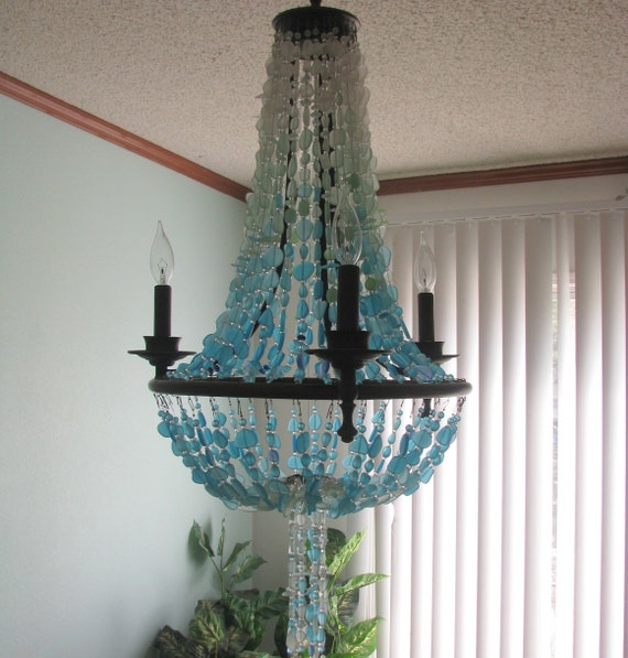 Sea Glass Lighting Fixture Chandelier Coastal Decor Beach Sea Glass Lighting Fixture Chandelier Coastal Decor Beach Design Ceiling