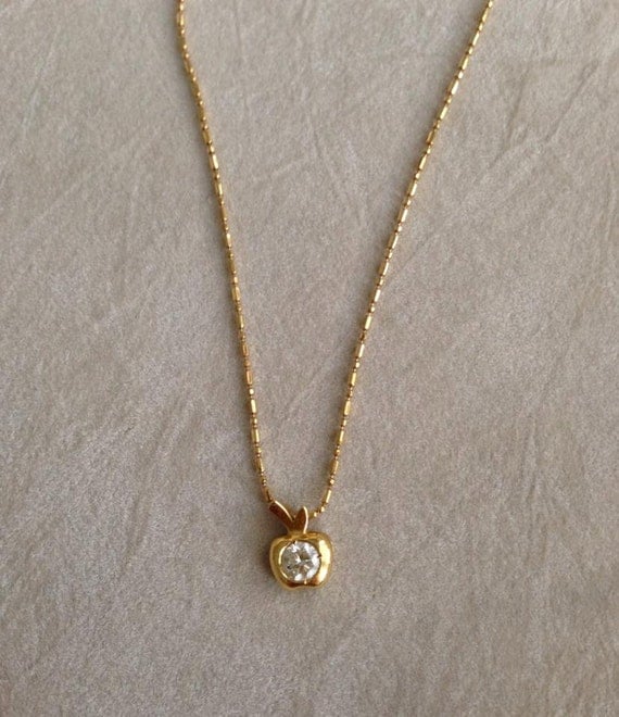 18k Solid Gold Diamond Apple Pendant 14k Ball by DeesseJewelry