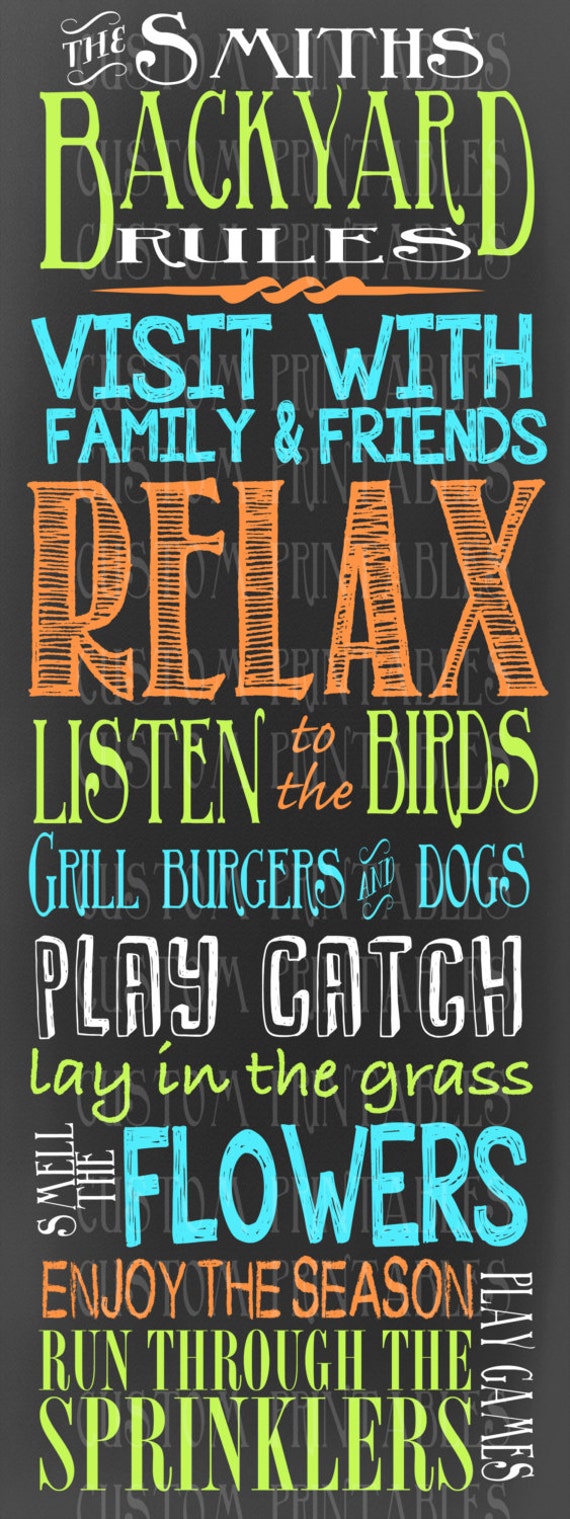 Items similar to DIY Backyard Rules chalkboard style Print this right