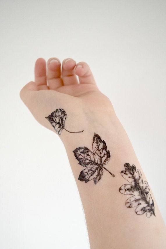 Fall Leaf temporary tattoo SET of 4 Fall Black and by Siideways