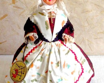 French Celluloid Vendée (ST Gilles Croix de Vie) costume doll, folk doll, vintage, Philippe, France, Atlantic Coast