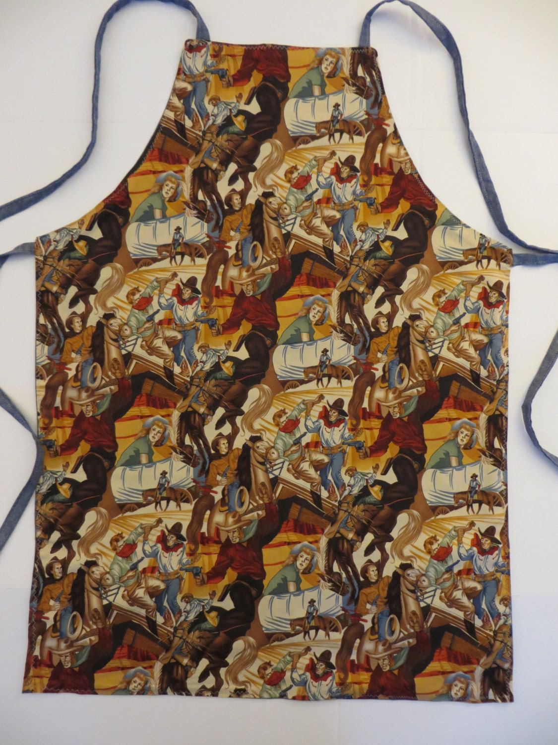 Country Western Apron Cowboys Horses Handmade Reversible