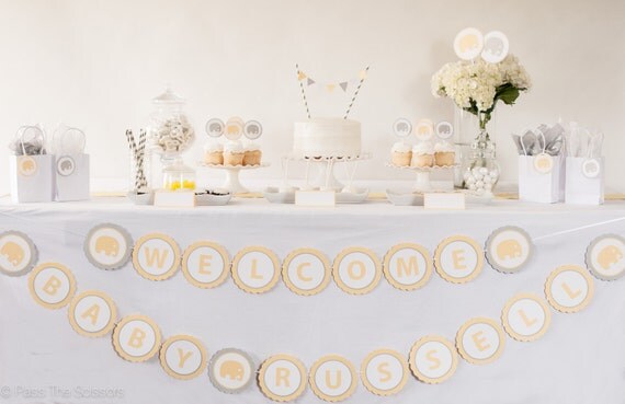 WELCOME BABY (CUSTOM Name), Elephant Baby Shower, Baby Shower Decoration, Elephant Baby Banner, Yellow Gray Baby Shower Il_570xn