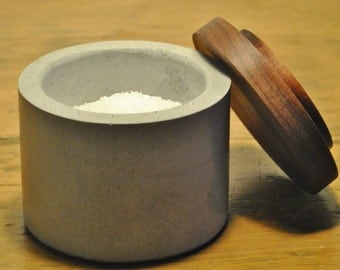 Concrete Salt Cellar / Salt Box / Salt Pinch Bowl / Salt Pig / Sugar Bowl with Black Walnut Lid / Sugar Dish /Chef Gift / Kitchen Gift