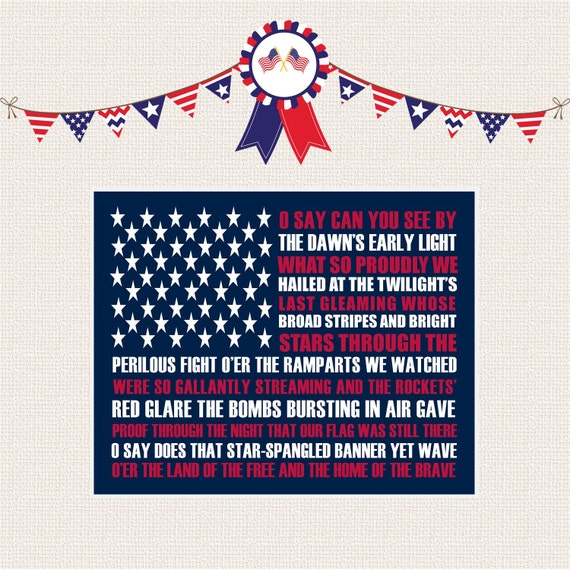 Star Spangled Banner Patriotic Printable - Americana Printable - Fourth of July Decor