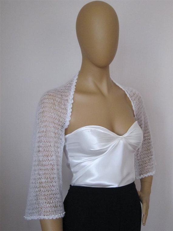 Ivory Shrug Wedding Bolero Bridal Shrug with Pearl by KnitBuddy