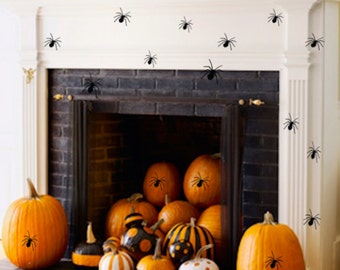 Dozen (12) Spider decal stickers are Perfect Spooky Halloween Decor Removable Vinyl Wall Art Decal Window decor, Floor, Pumpkin, All Over
