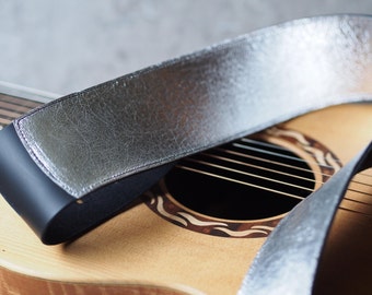 Aluminum Foil look Leather Guitar Strap