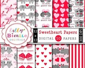 50% off Valentines Day Digital Papers for cards, invites, animal couples, hearts, squirrels, koalas, elephants Il_170x135