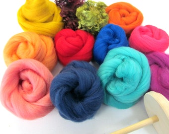 Drop Spindle Kit Learn to Spin your own Yarn Gift Set 200g Wool Top or Batt