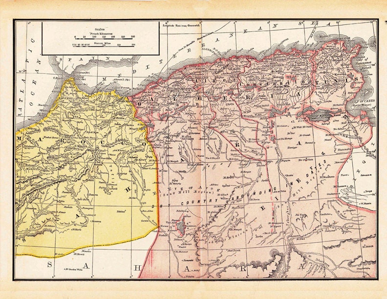 map of Algeria Morocco and Tunisia unique gift and home