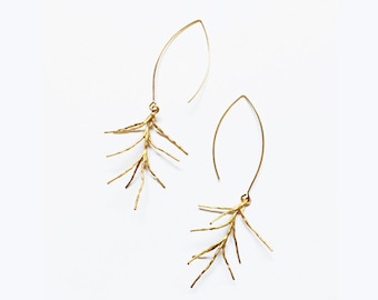 gold tree branch dangle earrings