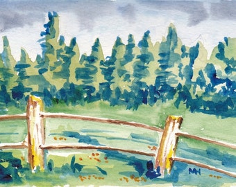 New England Watercolor Original Landscape