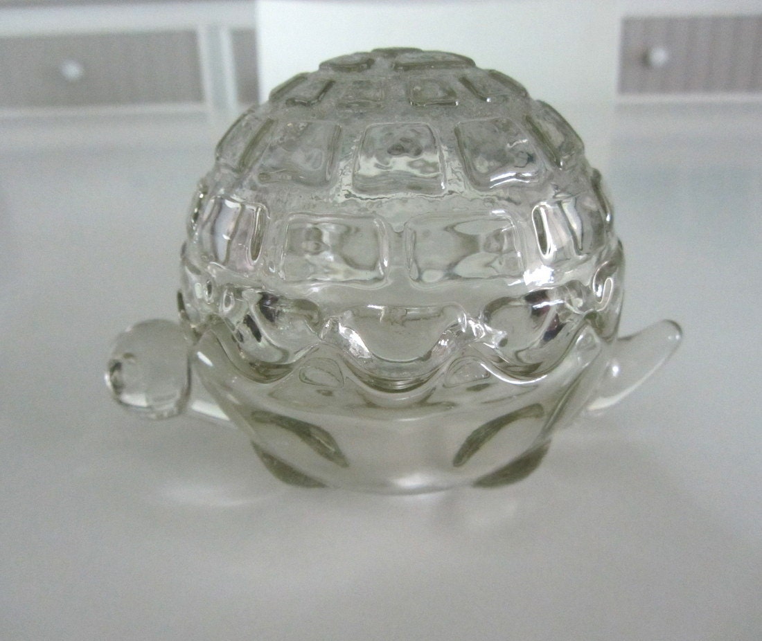 Anchor Hocking Small Clear Glass Turtle Bowl With Glass Shell