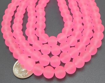 50 Pink Matte Sea Glass Beads 8mm frosted beach glass round (H5002)