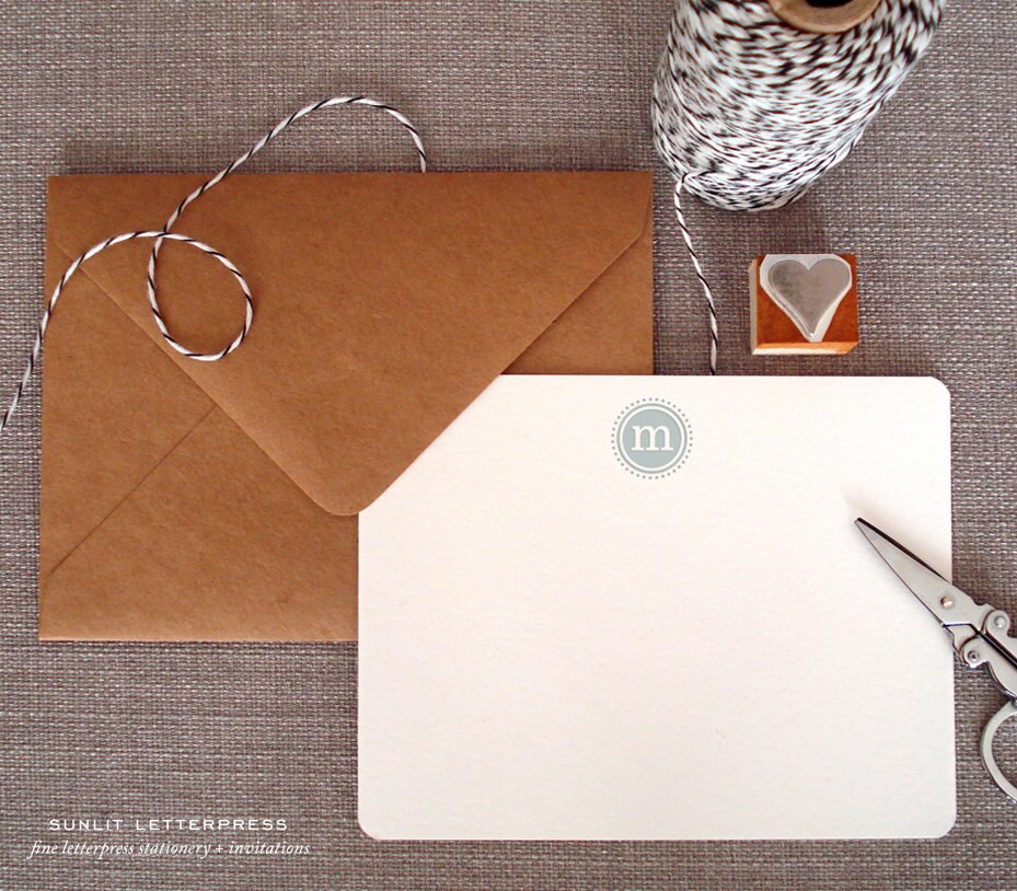 Custom Letterpress Note Cards Set of 50 w/Kraft Envelopes