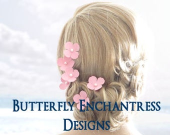 Pink Wedding, Bridal Hair Flowers, Hair Accessories - 6 Pink Adora Hydrangea Hair Pins - Pearl Centers