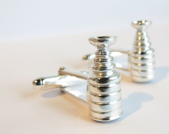 Mens Sterling Silver Trophy Cup Hockey Cufflinks. Men's solid Silver Hockey Cufflinks. Men's Sterling Silver Cufflinks. Wedding gift.