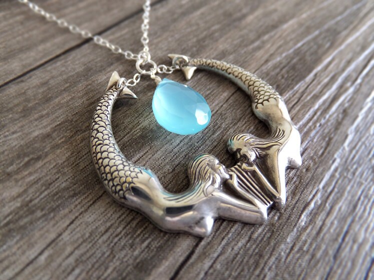 Circle Mermaids Jewelry Necklace Aquamarine Teardrop