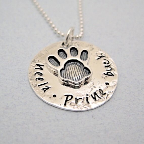 Personalized Pet Necklace Paw Print by StampedUnderTheMoon on Etsy