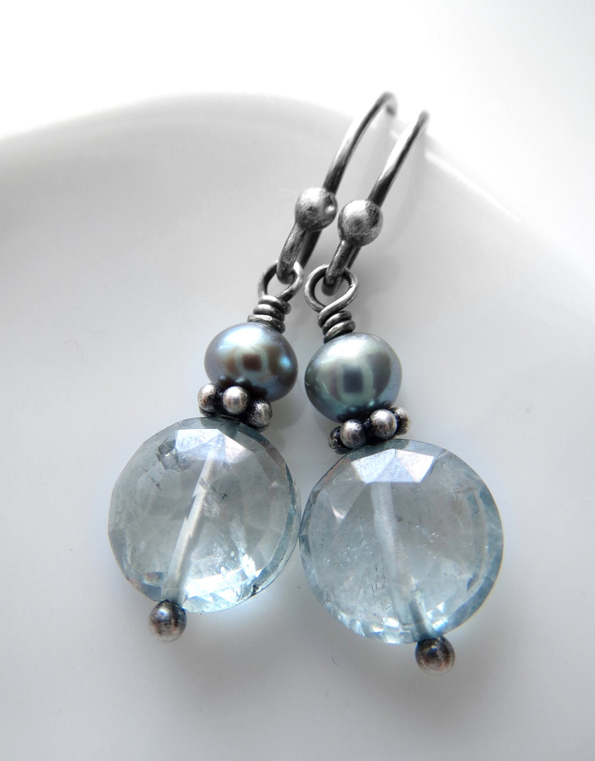 Seafoam Green Quartz Gemstone Earrings Mint Green Freshwater