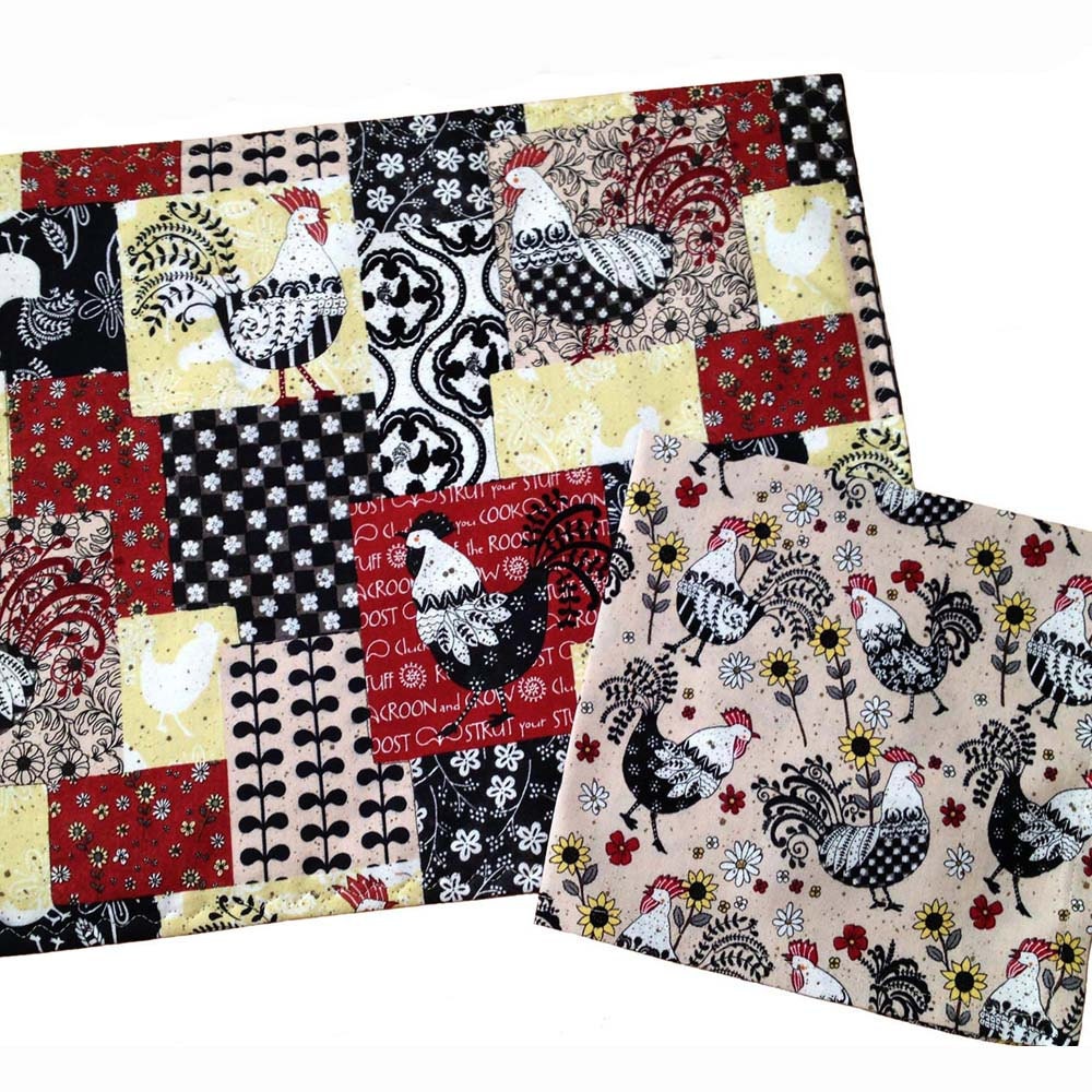 Farm House Décor Rooster Placemats and Napkins Set of 6