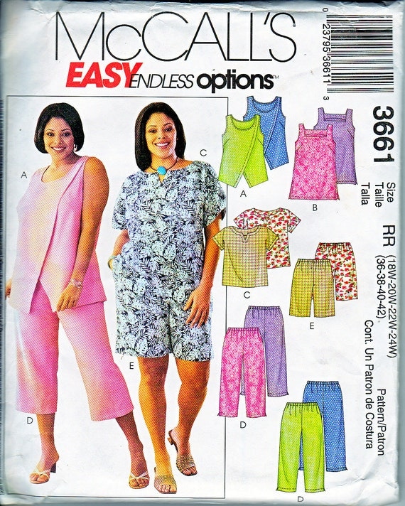 McCalls 3661 Womens Top Tunic Short Capri Pant Easy Sewing