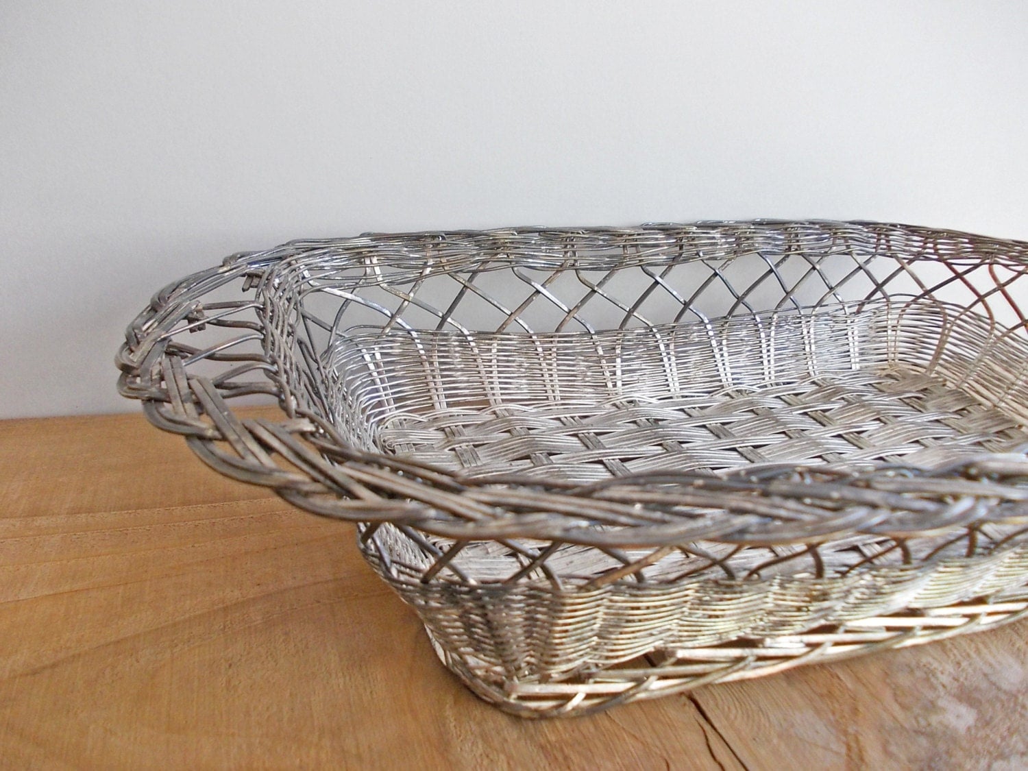 Vintage Silver Wire Basket. Woven Bread Basket French Kitchen