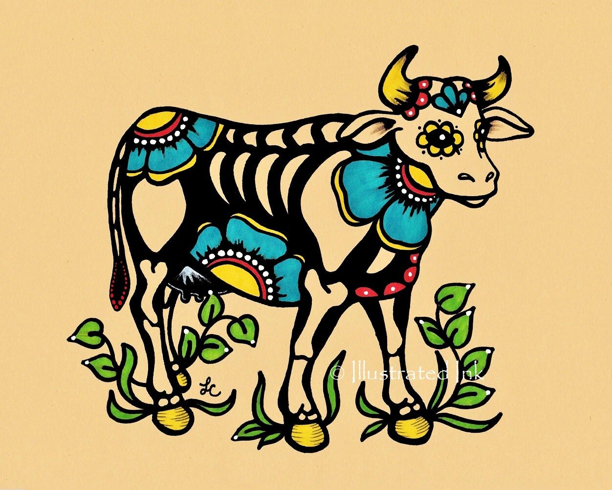 day of the dead cow skeleton dia de los muertos art print 5 x day of the dead cow skeleton dia de los muertos art print 5 x