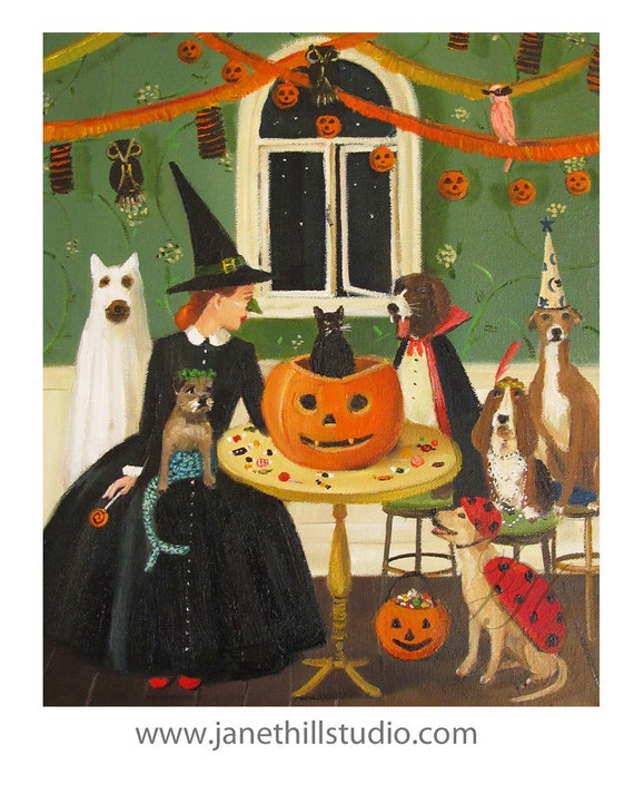 Miss Moon Was A Dog Governess.  Lesson Ten:  Sometimes Tricks Are Better Than Treats. Art Print.