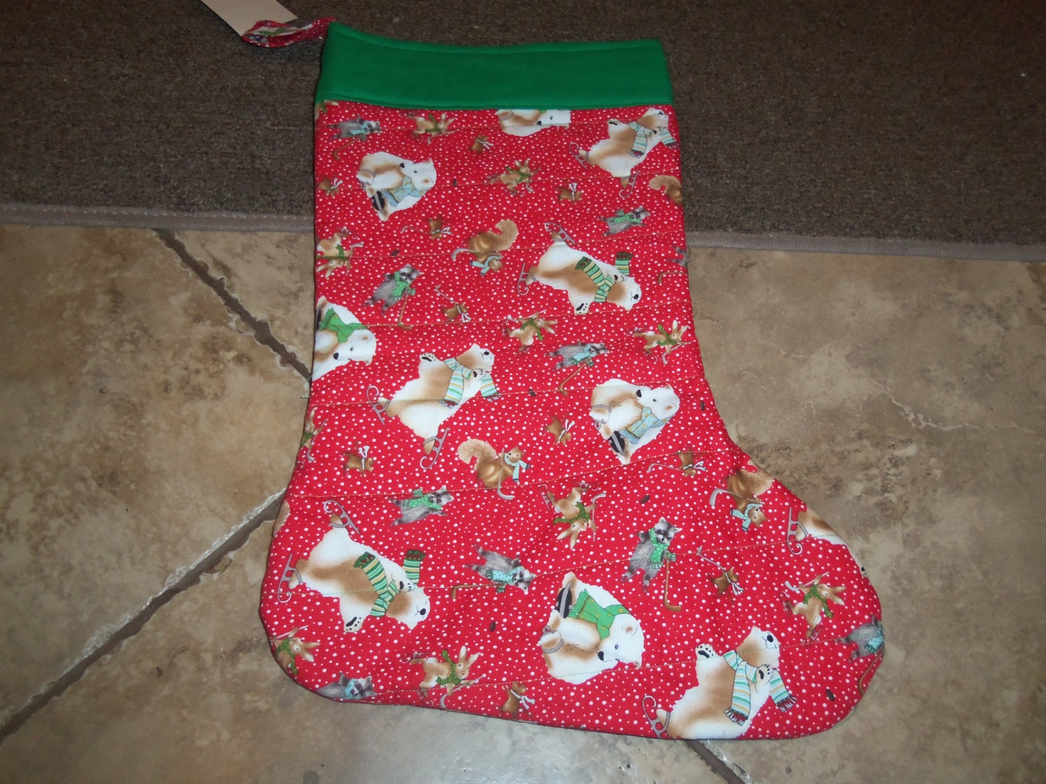 Handmade Oversized Quilted Christmas Stocking Polar Bears Xmas Free Personalization Ice Skating