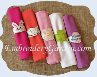 In the Hoop Spring Napkin Rings Set Machine Embroidery Design Files Instant Download