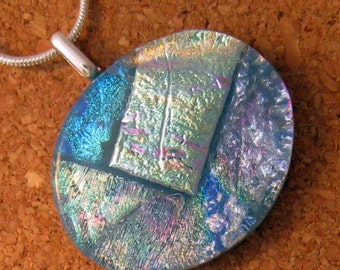 Dichroic Fused Glass Pendant - Dichroic Jewelry - Fused Glass Pendant - Blue Pendant - Fused Glass Jewelry - Dichroic Necklace