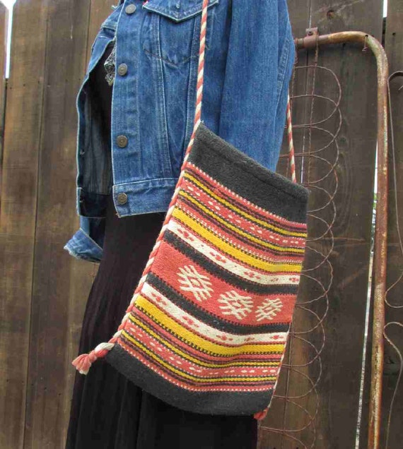 ... Vintage Greek Boho Shoulder Bag handwoven in Greece stripe purse tote