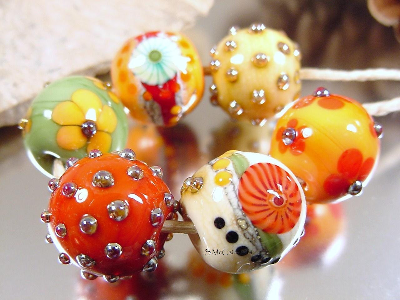 Handmade Lampwork Glass Bead Set Artisan Glass Beads Ivory 9707