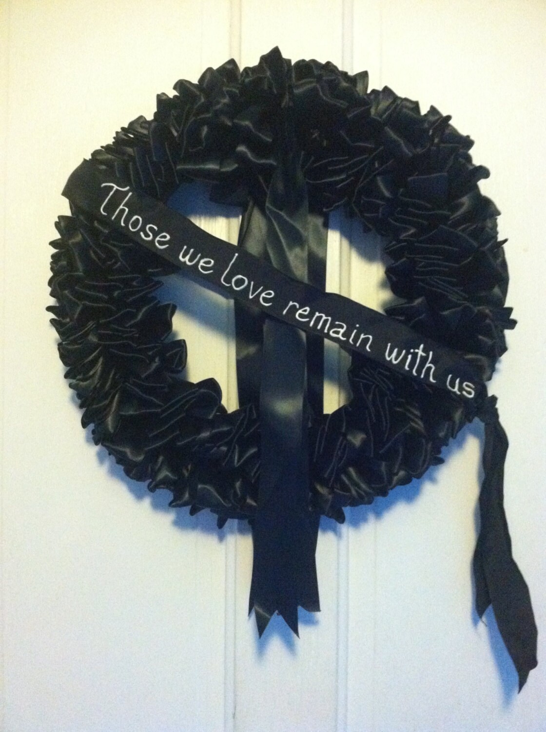 Black Ribbon Wreath Funeral Mourning Wreath Loss Grief 18 inch