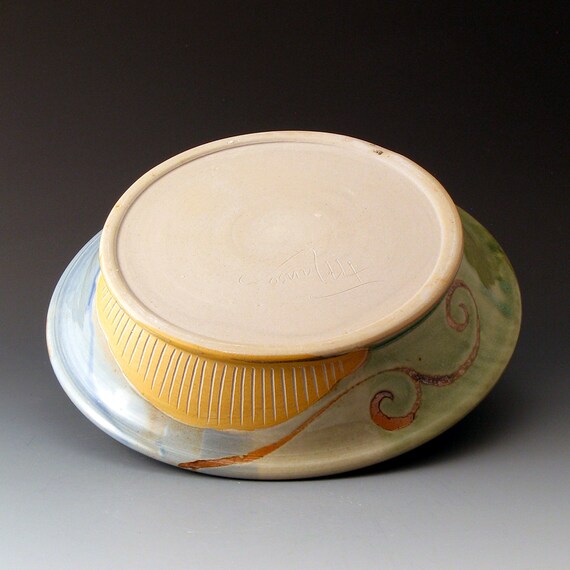 Pottery Stoneware Pie Plate with Flower Design Ceramic