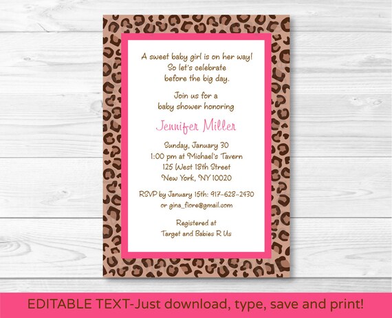 Pink Cheetah Baby Shower Invitation PRINTABLE Il_570xn
