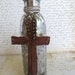 Mercury Glass Bottle With Hammered Cross & Rhinestones