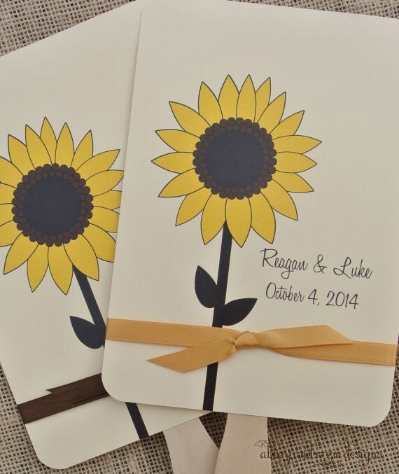 Personalized Wedding Fans Sunflower by abbeyandizziedesigns