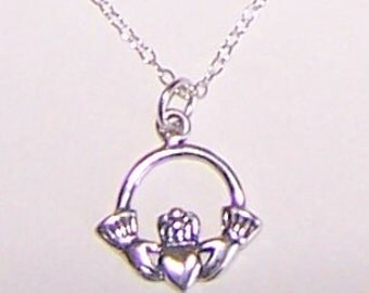 Sterling Silver CLADDAGH Pendant and Chain - Celtic, Irish, Scottish