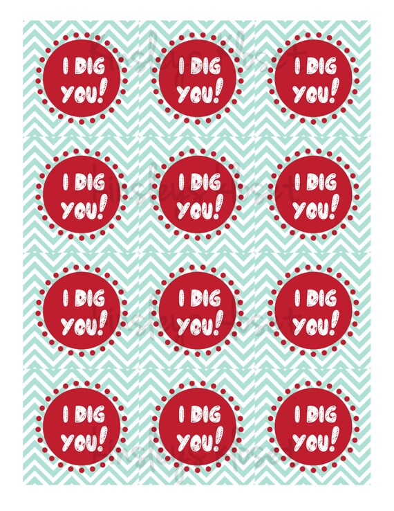 I Dig You Valentine Tag Printable Valentine Tag Digital File