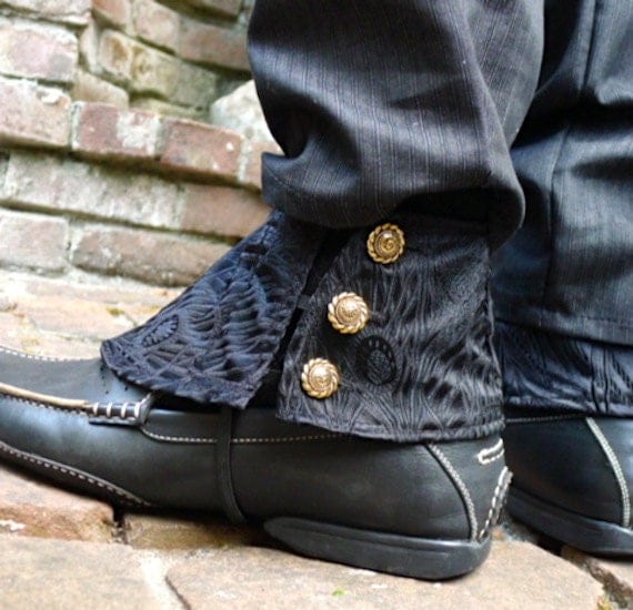 Black Peacock Silk Brocade Spats by dashandbag steampunk buy now online